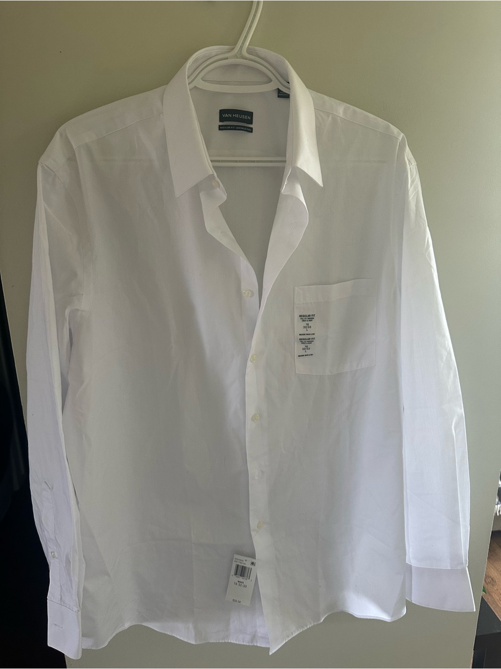 Van Heusen Regular Fit White Dress Shirt NWT Sz 16 32/33 Large